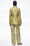 Blue Floral Notched Lapel 2 Piece One Button Women Suits