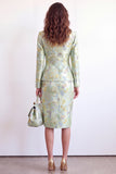 Yellow Flower Single Breasted Jacquard 2 Piece Peak Lapel Work Dress