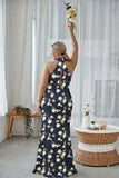 Sage White Floral Halter Plus Size Sheath Bridesmaid Dress