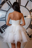 White Tiered Strapless Homecoming Dress with Sequins
