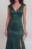 Jacquard Mermaid Sage Green V Neck Maxi Mother of the Bride Dress