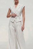 Notched Lapel White 2 Piece Stripe Women's Linen Suits