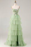 Fuchsia Strapless Tiered A-Line Corset Prom Dress With Slit