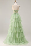 Fuchsia Strapless Tiered A-Line Corset Prom Dress With Slit