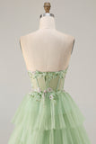 Fuchsia Strapless Tiered A-Line Corset Prom Dress With Slit