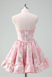 Beauty Blue A Line Pleated Strapless Corset Floral Mini Dress