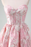 Beauty Blue A Line Pleated Strapless Corset Floral Mini Dress
