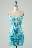Sparkly Green Corset Tight Homecoming Dress with Lace-up Back