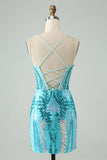 Sparkly Green Corset Tight Homecoming Dress with Lace-up Back