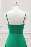 A Line Spaghetti Straps Green Tea Length Dress
