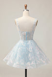 Sparkly White A-Line Floral Corset Mini Dress