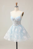Sparkly White A-Line Floral Corset Mini Dress