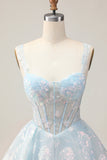 Sparkly White A-Line Floral Corset Mini Dress