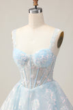 Sparkly White A-Line Floral Corset Mini Dress