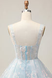 Sparkly White A-Line Floral Corset Mini Dress