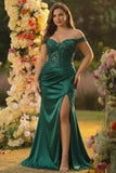 Dark Green Off The Shoulder Mermaid Plus Size Prom Dress