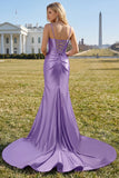 Fuchsia Ruched Corset Mermaid Satin Prom Dress