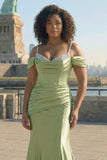 Golden Cold Shoulder Mermaid Satin Plus Size Prom Dress