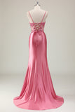 Coral Corset Sequin Mermaid Prom Dress with Slit