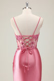 Coral Corset Sequin Mermaid Prom Dress with Slit