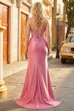Corset Appliqued Plus Size Mermaid Coral Prom Dress
