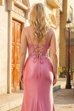Corset Appliqued Plus Size Mermaid Coral Prom Dress