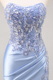 Burgundy Beaded Strapless Mermaid Prom Dress with Slit