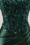 Burgundy Beaded Strapless Mermaid Prom Dress with Slit