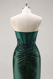 Burgundy Beaded Strapless Mermaid Prom Dress with Slit
