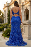 Plus Size Mermaid Corset Sequin Royal Blue Prom Dress