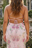 Sparkly Mermaid Pius Size Pink Floral Prom Dress