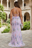 Floral Lilac Mermaid Plus Size Sequin Maxi Prom Dress