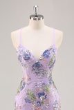 Sequins Mermaid Spaghetti Straps Pink Prom Dress with Appliques