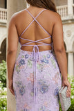 Floral Lilac Mermaid Plus Size Sequin Maxi Prom Dress