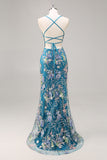 Sequins Mermaid Spaghetti Straps Pink Prom Dress with Appliques