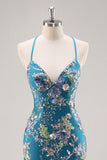 Sequins Mermaid Spaghetti Straps Pink Prom Dress with Appliques