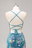Peacock Mermaid Appliqued Prom Dress with Sequins