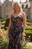 Black Floral Mermaid Sequin Plus Size Prom Dress