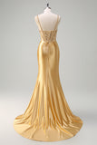 Mermaid Satin Gloden Sequined Corset Prom Dress