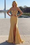 Mermaid Satin Gloden Sequined Corset Prom Dress