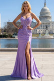 Mermaid Lilac Corset Satin Prom Dress with Appliques