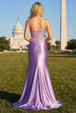 Mermaid Lilac Corset Satin Prom Dress with Appliques