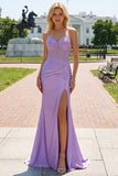 Mermaid Lilac Corset Satin Prom Dress with Appliques
