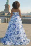 Strapless Blush Floral Corset Plus Size Tiered Prom Dress