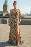 Khaki Leopard Sequin Mermaid Corset Plus Size Prom Dress