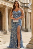 Beaded Mermaid Lace-up Back Sage Prom Dress with Slit