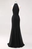 Black Halter Mermaid Formal Dress with Ruffle Hem