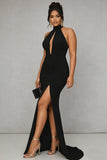 Black Mermaid Halter Cut Out Plus Size Formal Dress