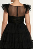 Black A Line Plus Size Tulle Formal Dress with Ruffles