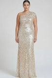 Sparkly Champagne One Shoulder Plus Size Formal Dress